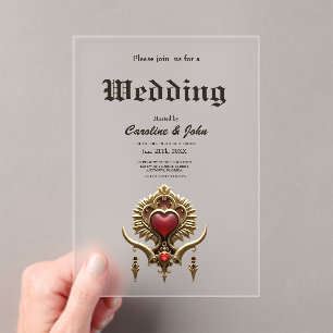 Elegance in red lustre with an ornate heart. acrylic invitations