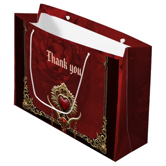 Elegance in red lustre with an ornate heart. large gift bag (Front Angled)