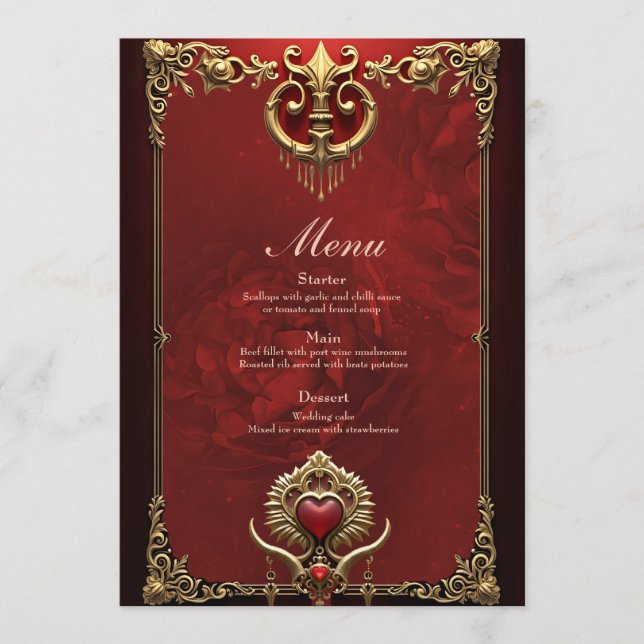 Elegance in red lustre with an ornate heart.  menu (Front)
