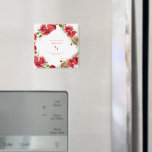 Elegance in Red Wedding Save our Date Magnet<br><div class="desc">Elegant.  Wedding Save the Date.  Red and White.  Floral.  Geometric.  Magnet.</div>