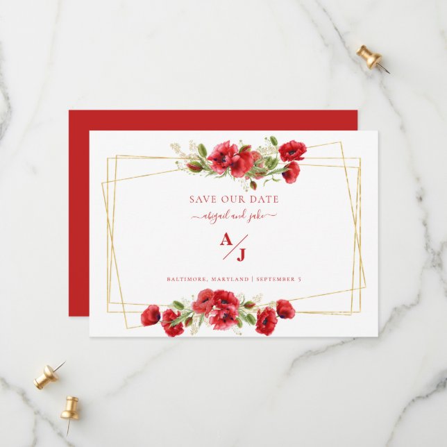 Elegance in Red Wedding Save our Date Save The Date (Front/Back In Situ)