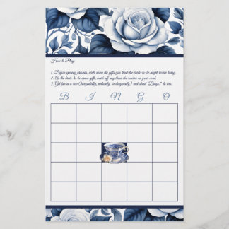 Elegance in Rose Blue Bridal Shower Bingo Game