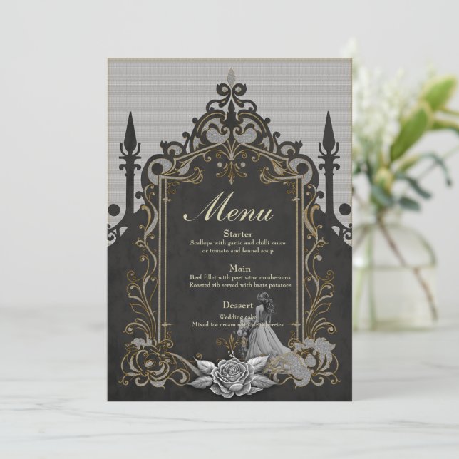 Elegance in silver and black.  menu (Standing Front)