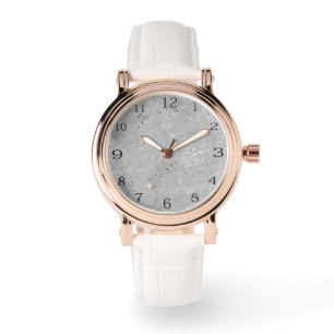 "Elegance in Silver: Etched Hibiscus Blooms" Watch
