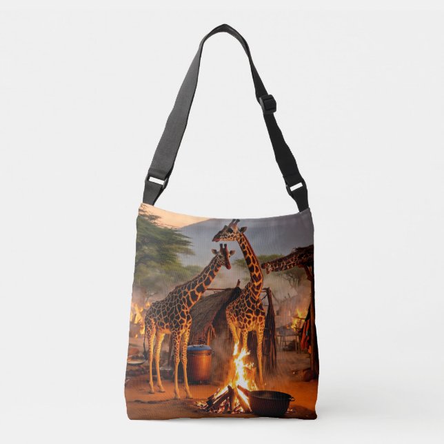 Elegance in the Wild: Majestic Giraffe Silhouette. Crossbody Bag (Front)