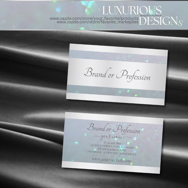 Elegance Light Blue Pearl Glitter Silver Borders Business Card (Creator Uploaded)