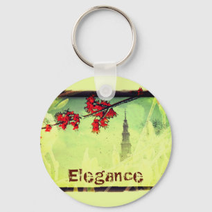 Elegance Mapple Flowers and Tower Key Ring