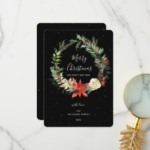 Elegance Merry Christmas Wreath Black Golden Card