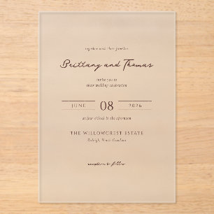Elegance Minimalist Brown Calligraphy Floral Borde Acrylic Invitations