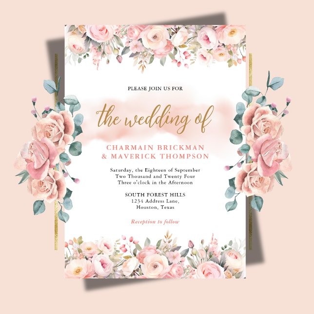 Elegance minimalist Pink Floral Frame Wedding Invitation (Creator Uploaded)