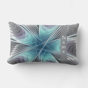 Elegance Modern Art Blue Grey White Flower Name Lumbar Cushion