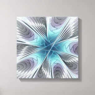 Elegance Modern Blue Gray White Fractal Art Flower Canvas Print