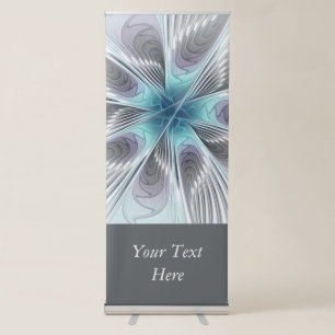Elegance Modern Blue Grey Fractal Art Flower Text Retractable Banner