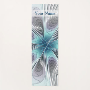 Elegance Modern Blue Grey White Flower Art Name Yoga Mat