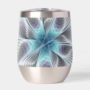 Elegance Modern Blue Grey White Fractal Art Flower