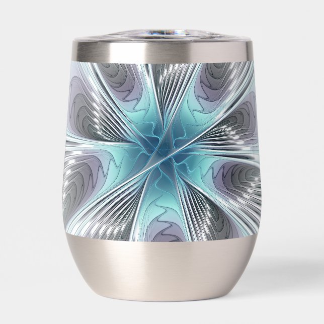 Elegance Modern Blue Grey White Fractal Art Flower (Front)