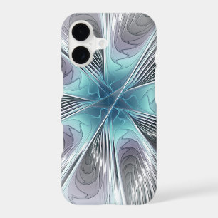 Elegance Modern Blue Grey White Fractal Art Flower