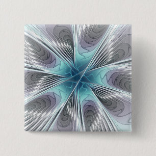 Elegance Modern Blue Grey White Fractal Art Flower 15 Cm Square Badge