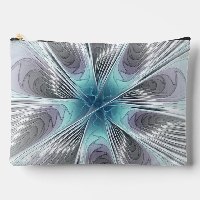 Elegance Modern Blue Grey White Fractal Art Flower Accessory Pouch (Front)