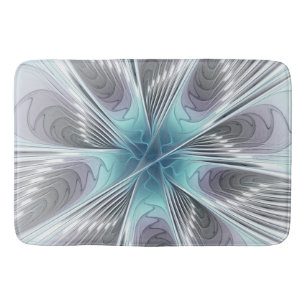 Elegance Modern Blue Grey White Fractal Art Flower Bath Mat