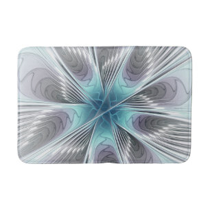 Elegance Modern Blue Grey White Fractal Art Flower Bath Mat