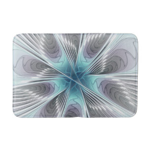 Elegance Modern Blue Grey White Fractal Art Flower Bath Mat