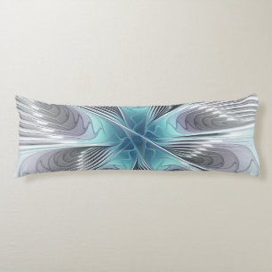Elegance Modern Blue Grey White Fractal Art Flower Body Cushion