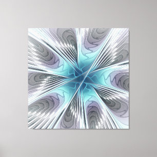Elegance Modern Blue Grey White Fractal Art Flower Canvas Print