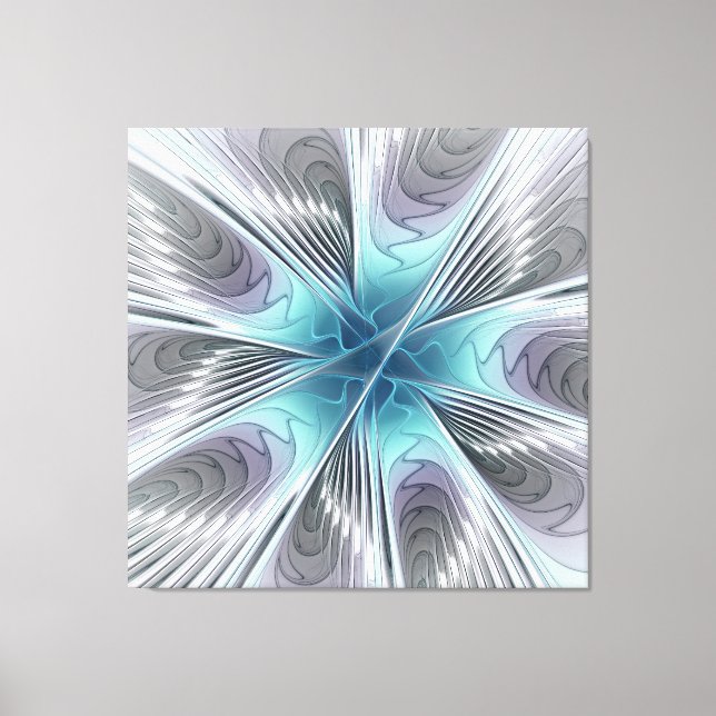 Elegance Modern Blue Grey White Fractal Art Flower Canvas Print (Front)