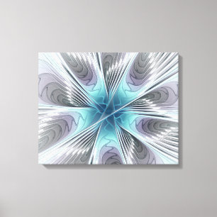Elegance Modern Blue Grey White Fractal Art Flower Canvas Print
