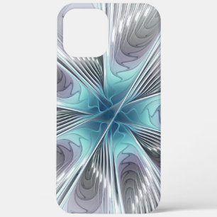 Elegance Modern Blue Grey White Fractal Art Flower iPhone 12 Pro Max Case