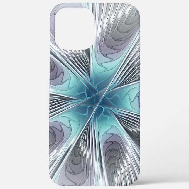 Elegance Modern Blue Grey White Fractal Art Flower Case-Mate iPhone Case (Back)