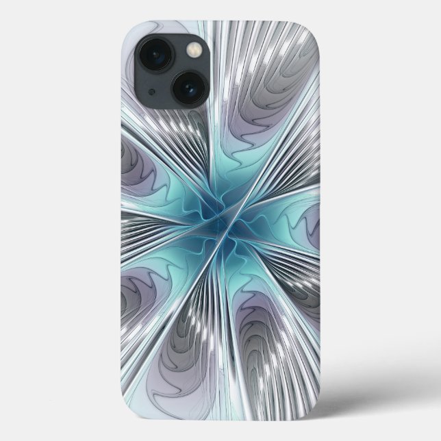 Elegance Modern Blue Grey White Fractal Art Flower Case-Mate iPhone Case (Back)