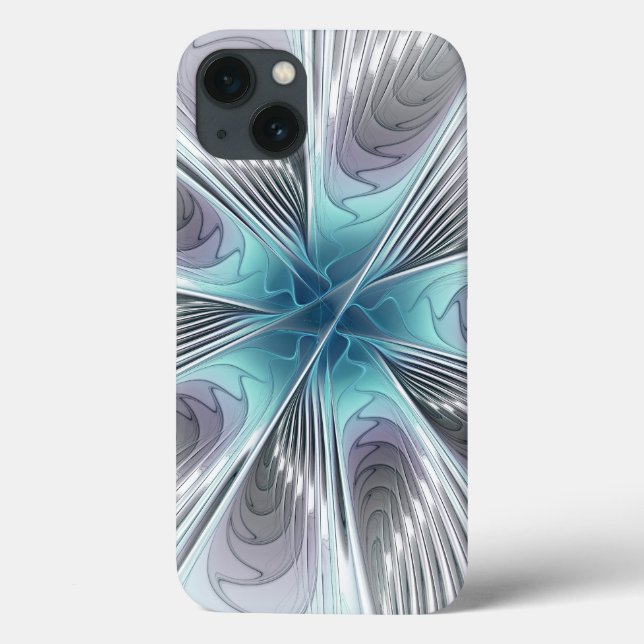Elegance Modern Blue Grey White Fractal Art Flower Case-Mate iPhone Case (Back)