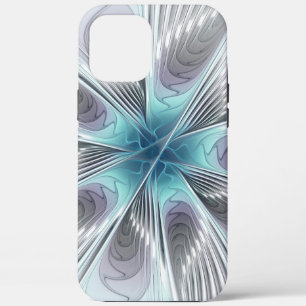 Elegance Modern Blue Grey White Fractal Art Flower iPhone 12 Pro Max Case