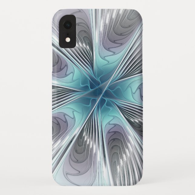Elegance Modern Blue Grey White Fractal Art Flower Case-Mate iPhone Case (Back)