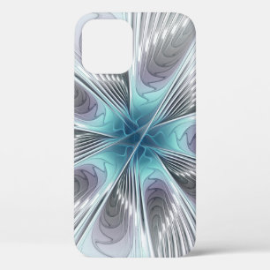 Elegance Modern Blue Grey White Fractal Art Flower iPhone 12 Pro Case