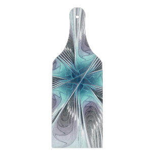 Elegance Modern Blue Grey White Fractal Art Flower Cutting Board