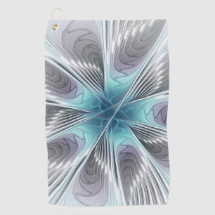 Elegance Modern Blue Grey White Fractal Art Flower Golf Towel