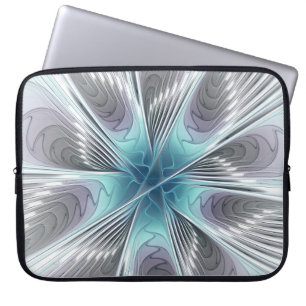 Elegance Modern Blue Grey White Fractal Art Flower Laptop Sleeve