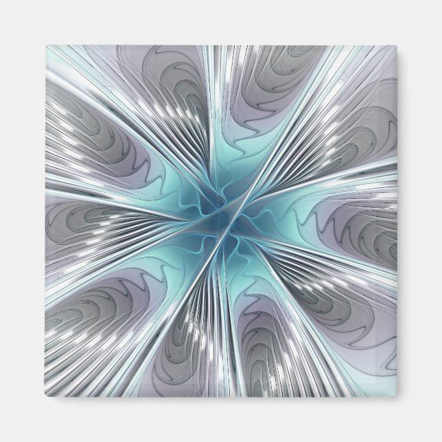 Elegance Modern Blue Grey White Fractal Art Flower Magnet (Front)