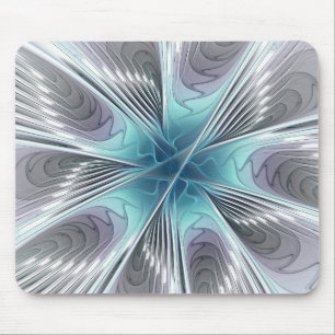 Elegance Modern Blue Grey White Fractal Art Flower Mouse Mat