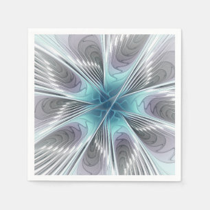Elegance Modern Blue Grey White Fractal Art Flower Napkin