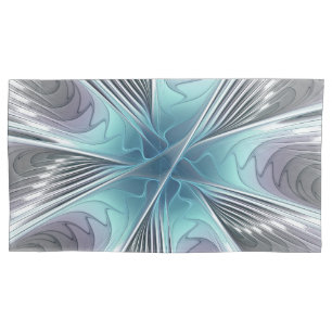 Elegance Modern Blue Grey White Fractal Art Flower Pillowcase