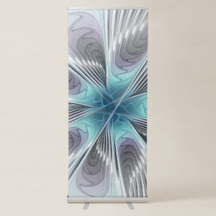 Elegance Modern Blue Grey White Fractal Art Flower Retractable Banner