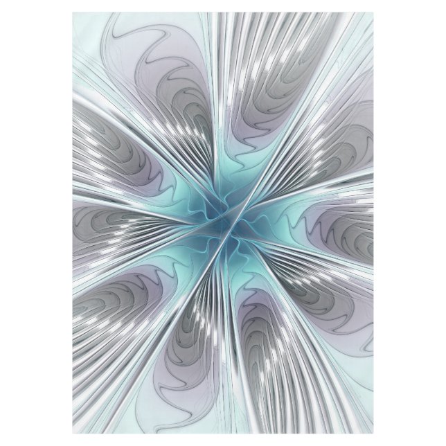 Elegance Modern Blue Grey White Fractal Art Flower Tablecloth (Front)