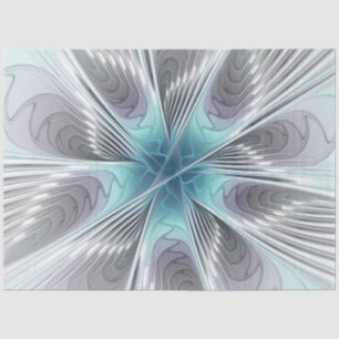 Elegance Modern Blue Grey White Fractal Art Flower Tissue Paper