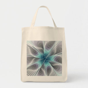 Elegance Modern Blue Grey White Fractal Art Flower Tote Bag