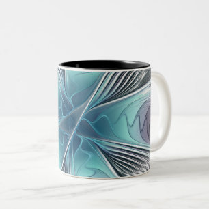 Elegance Modern Blue Grey White Fractal Art Flower Two-Tone Coffee Mug
