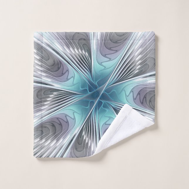 Elegance Modern Blue Grey White Fractal Art Flower Wash Cloth (Wash Cloth)